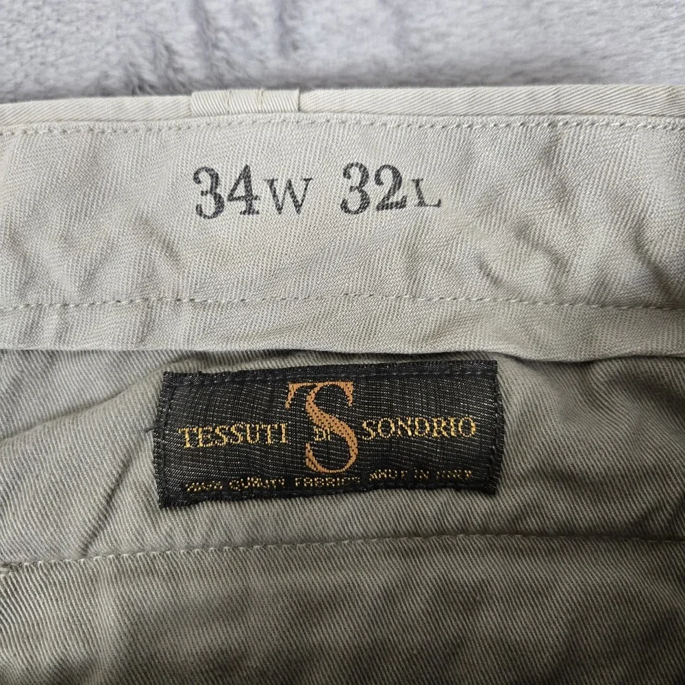 Wallace & Barnes Pants Mens 34x32 Green Tessuti di Sondrio Chino Button Fly